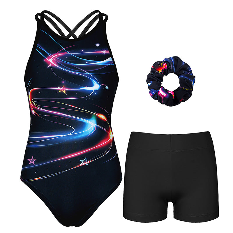 Multicolor Stars Crisscross Back Gymnastics Leotard Set for