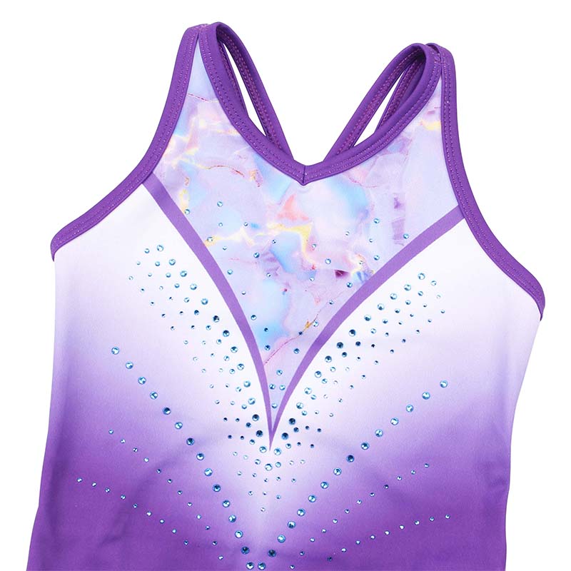 Lavender Diamond Crisscross Back Gymnastics Leotard Set for Girls
