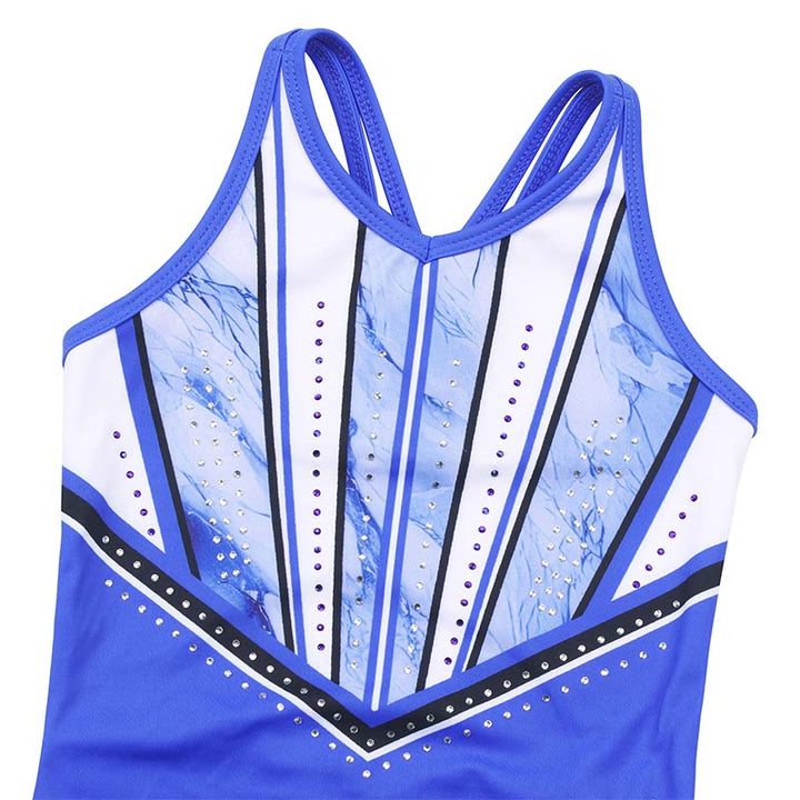 Royal-blue Diamond Crisscross Back Gymnastics Leotard Set for Girls