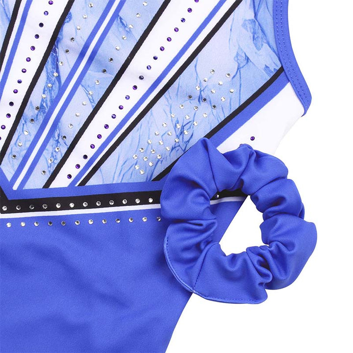 Royal-blue Diamond Crisscross Back Gymnastics Leotard Set for Girls