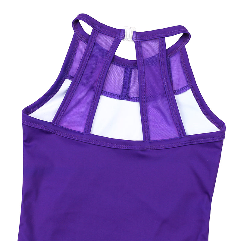 Splicing Purple Marble Magic Mesh Tank Open Back Gymnastics Leotard Set