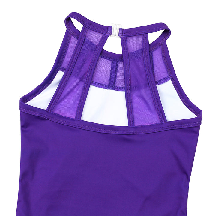 Splicing Purple Marble Magic Mesh Tank Open Back Gymnastics Leotard Set