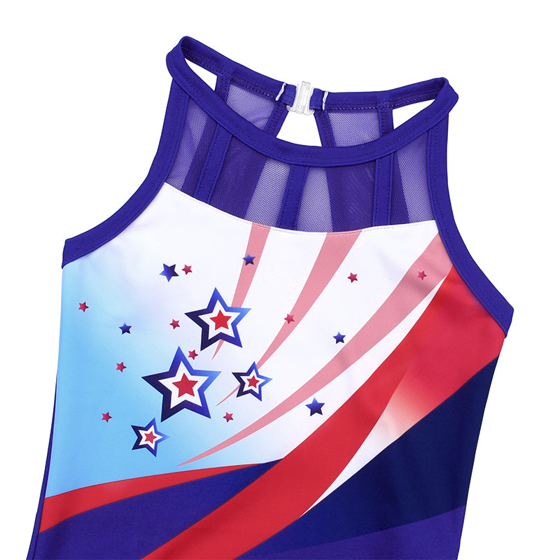 Independence Stars Mesh Tank Open Back Gymnastics Leotard Set