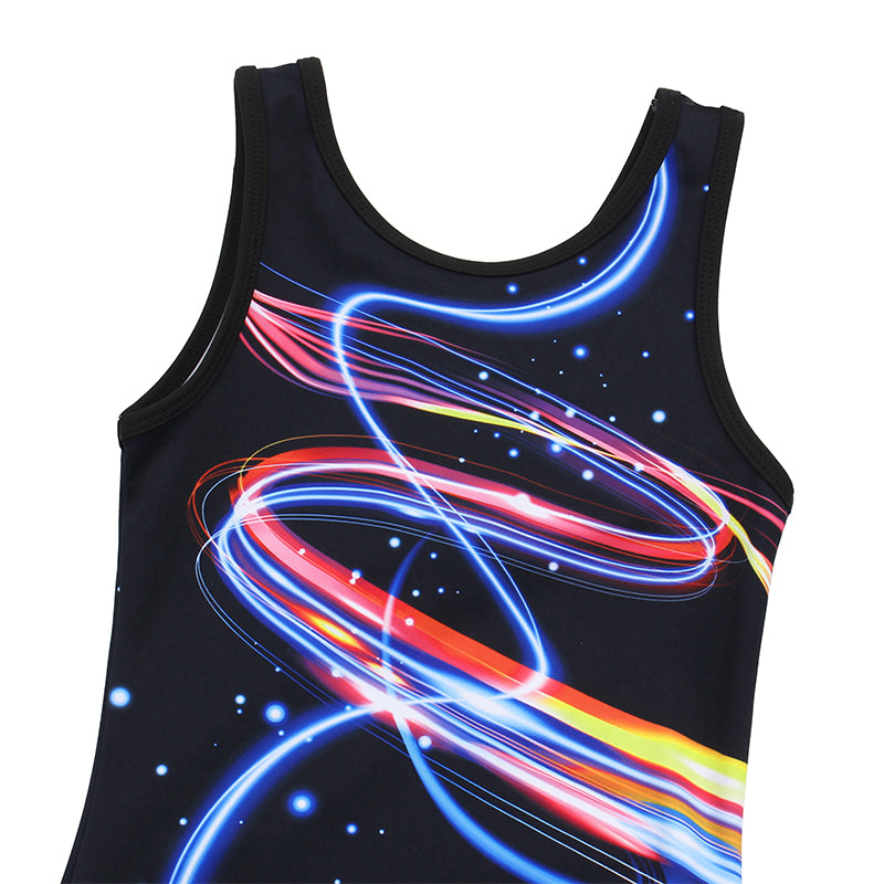 Multicolored Wave Gymnastics Leotard with Shorts Set