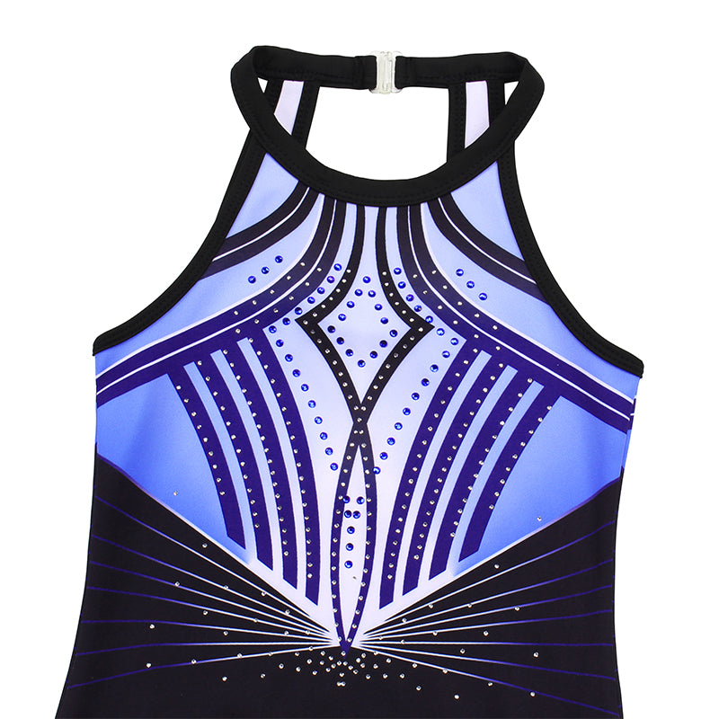 Black-line Diamond U-type Clasp Back Gymnastics Leotard Set