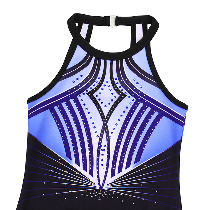 Black-line Diamond U-type Clasp Back Gymnastics Leotard Set