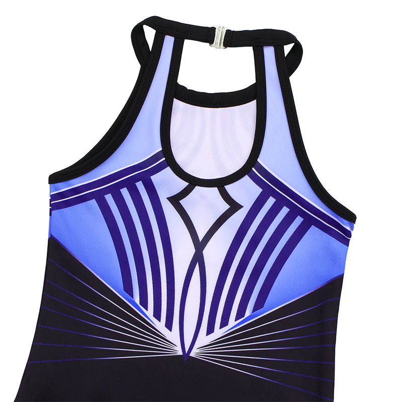 Black-line Diamond U-type Clasp Back Gymnastics Leotard Set