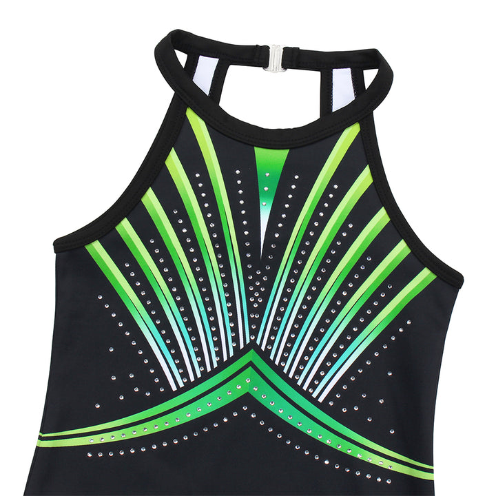 Fluorescent Green Diamond Clasp Back Gymnastics Leotard Set