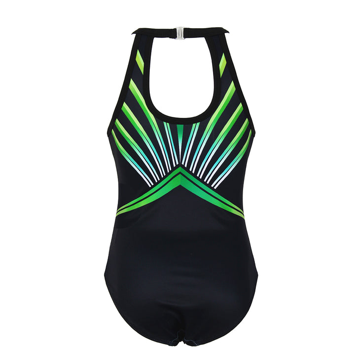 Fluorescent Green Diamond Clasp Back Gymnastics Leotard Set