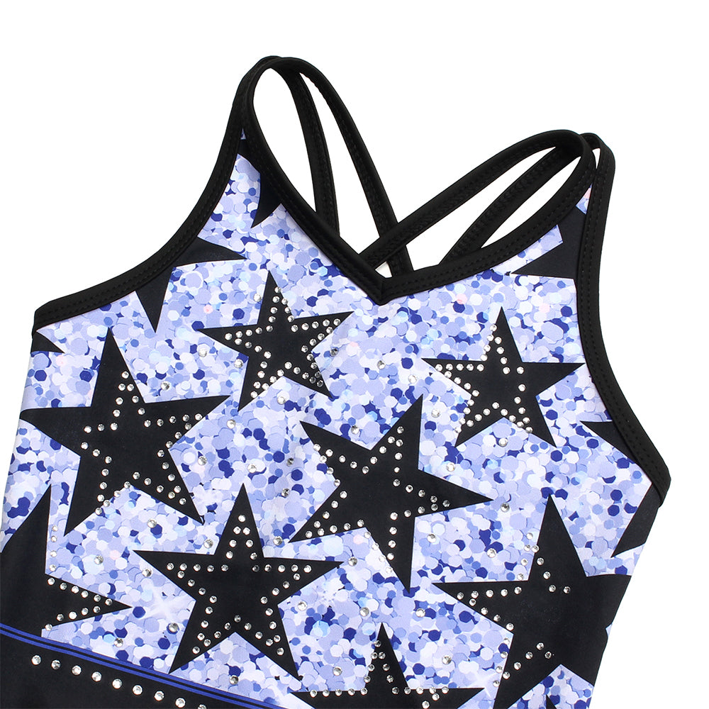Star Diamond Crisscross Back Gymnastics Leotard Set for Girls