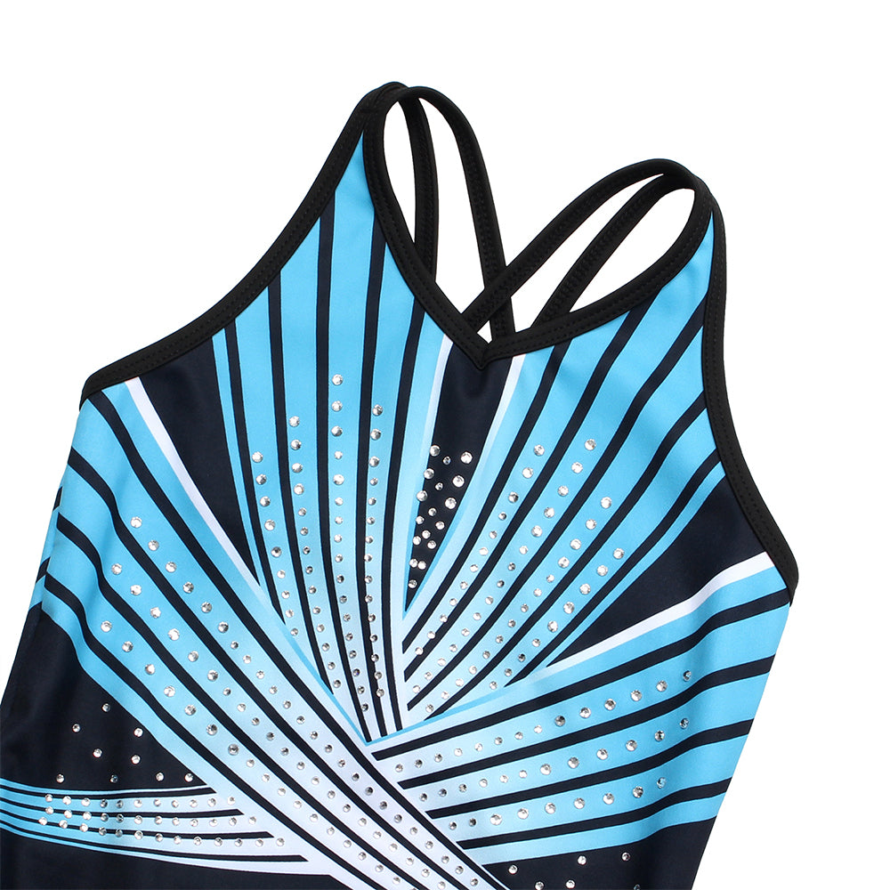 Turquoise Diamond Crisscross Back Gymnastics Leotard Set for Girls
