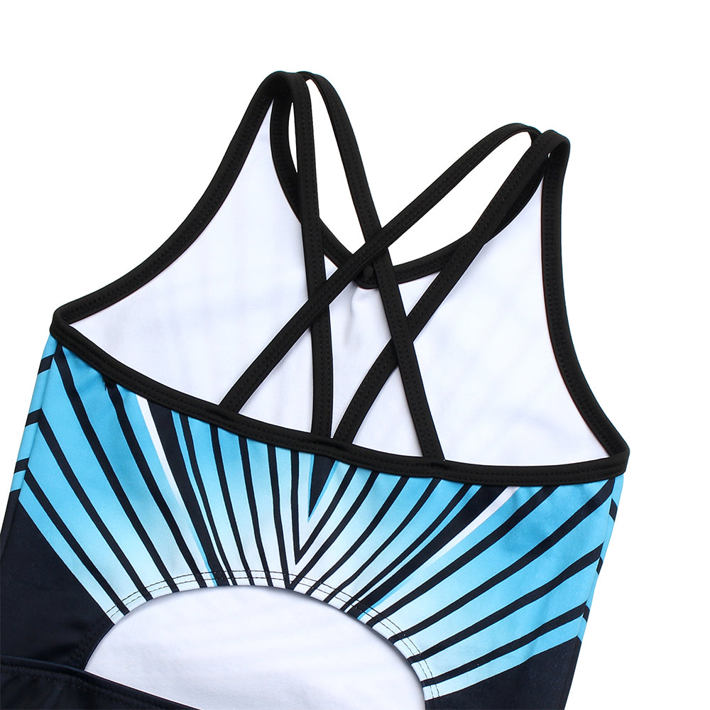 Turquoise Diamond Crisscross Back Gymnastics Leotard Set for Girls