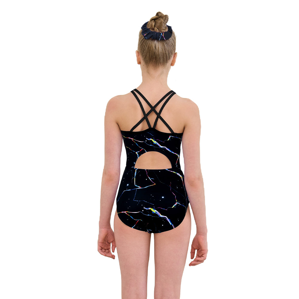 Black Starry Diamond Crisscross Back Gymnastics Leotard Set for Girls