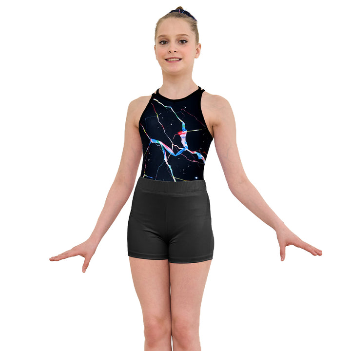 Black Starry Diamond Crisscross Back Gymnastics Leotard Set for Girls