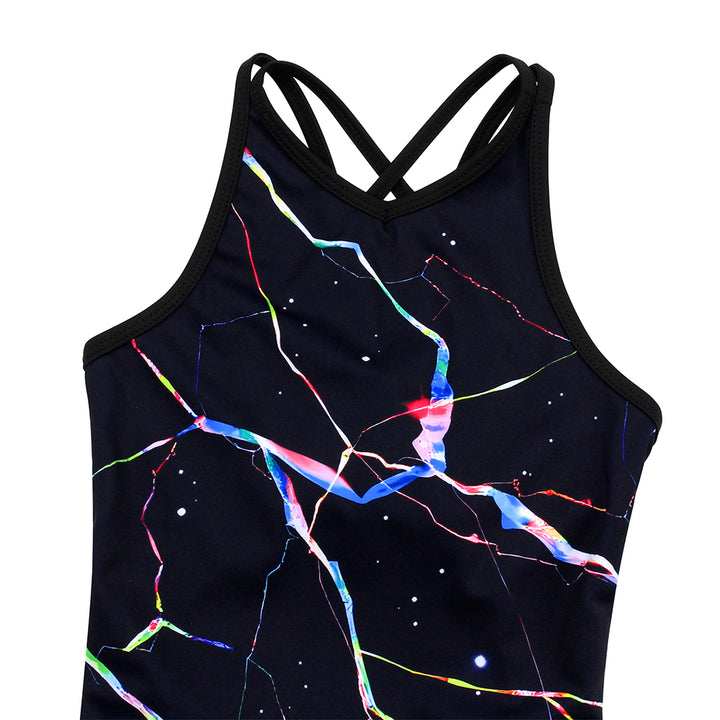 Black Starry Diamond Crisscross Back Gymnastics Leotard Set for Girls