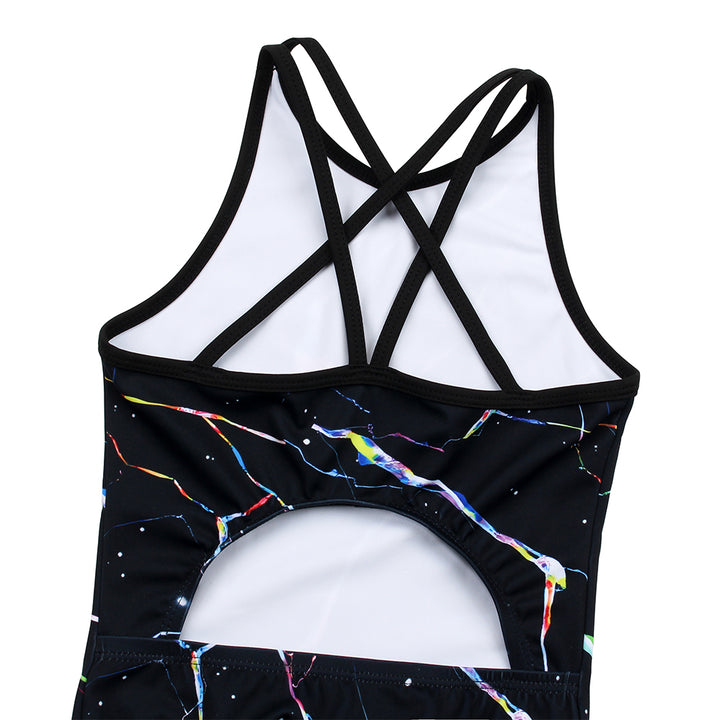 Black Starry Diamond Crisscross Back Gymnastics Leotard Set for Girls