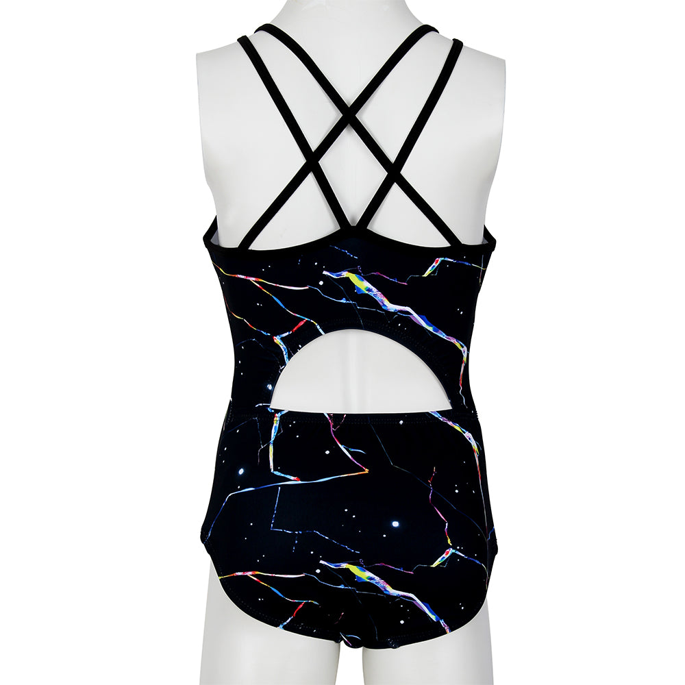 Black Starry Diamond Crisscross Back Gymnastics Leotard Set for Girls
