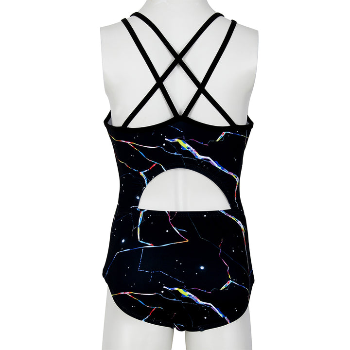 Black Starry Diamond Crisscross Back Gymnastics Leotard Set for Girls