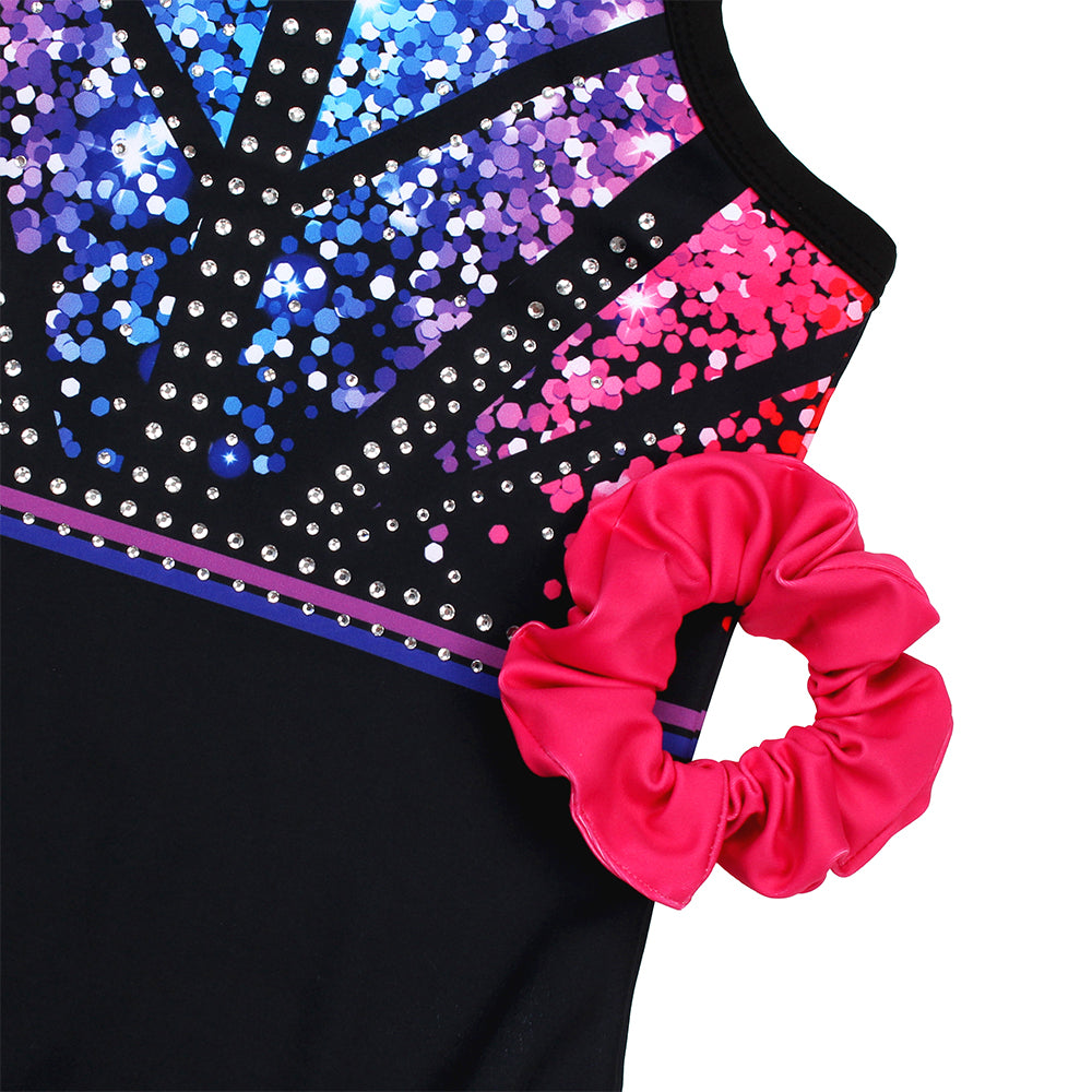 Multicolor Sequins Mesh Tank Open Back Gymnastics Leotard Set