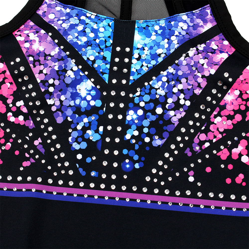 Multicolor Sequins Mesh Tank Open Back Gymnastics Leotard Set