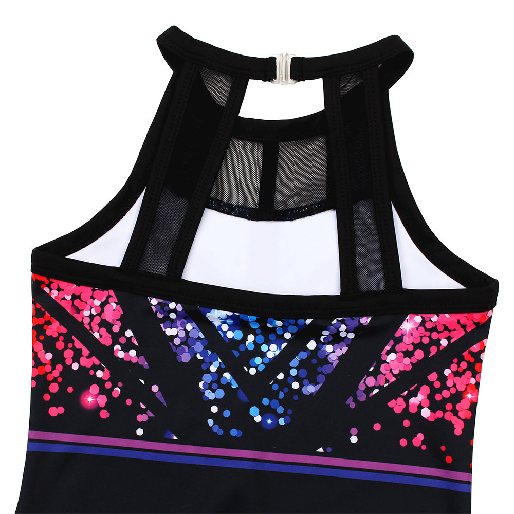 Multicolor Sequins Mesh Tank Open Back Gymnastics Leotard Set