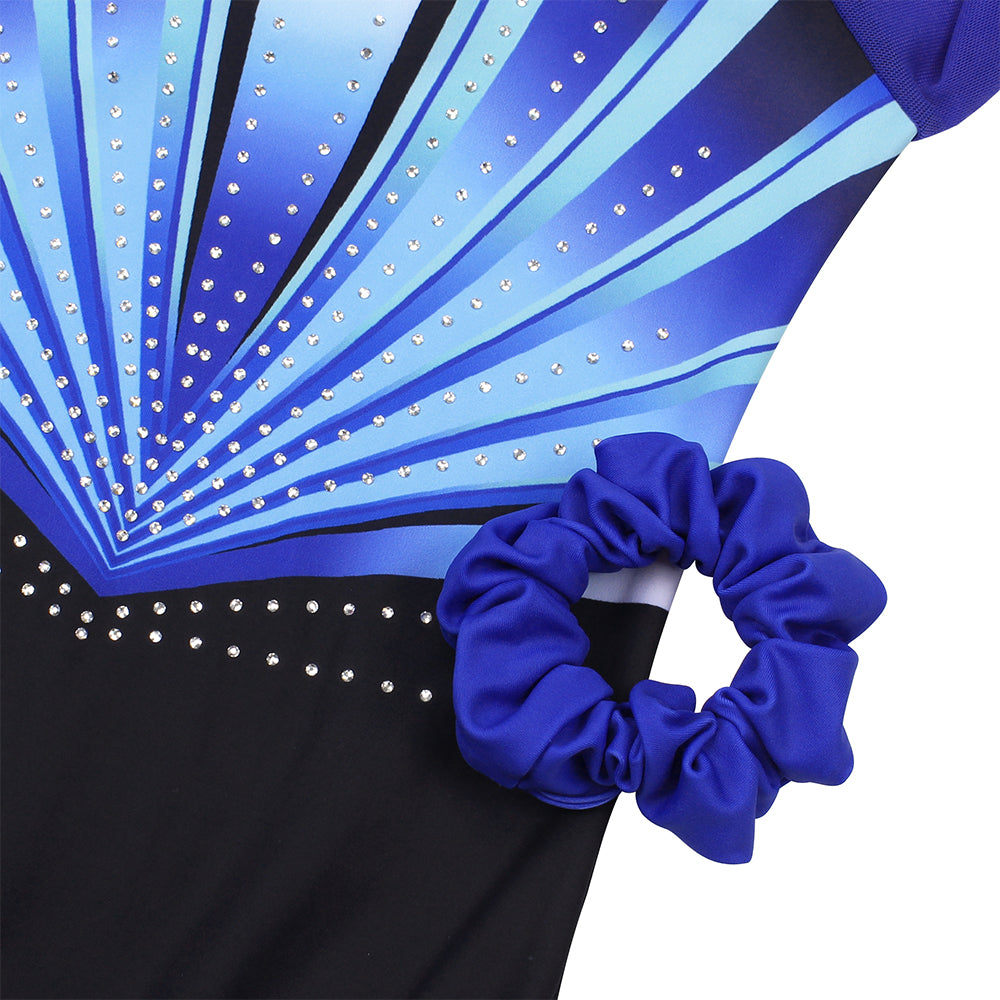 Blue Lines Diamond 3/4 Mesh Sleeve Gymnastics Leotard Set for Girls