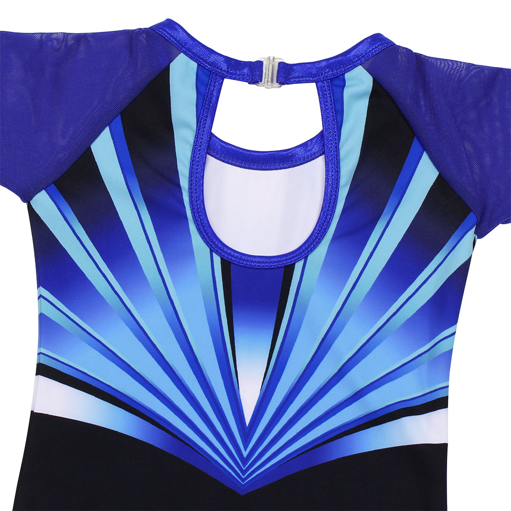 Blue Lines Diamond 3/4 Mesh Sleeve Gymnastics Leotard Set for Girls
