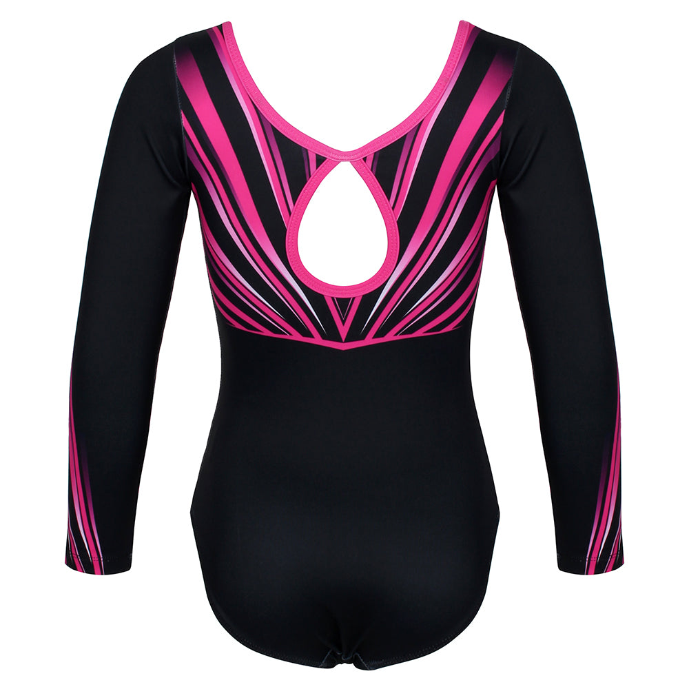 Rose-red Diamond Long Sleeve Gymnastics Leotard Set for Girls