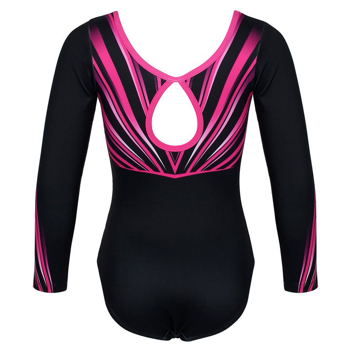 Rose-red Diamond Long Sleeve Gymnastics Leotard Set for Girls