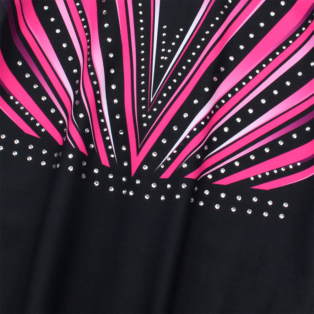 Rose-red Diamond Long Sleeve Gymnastics Leotard Set for Girls