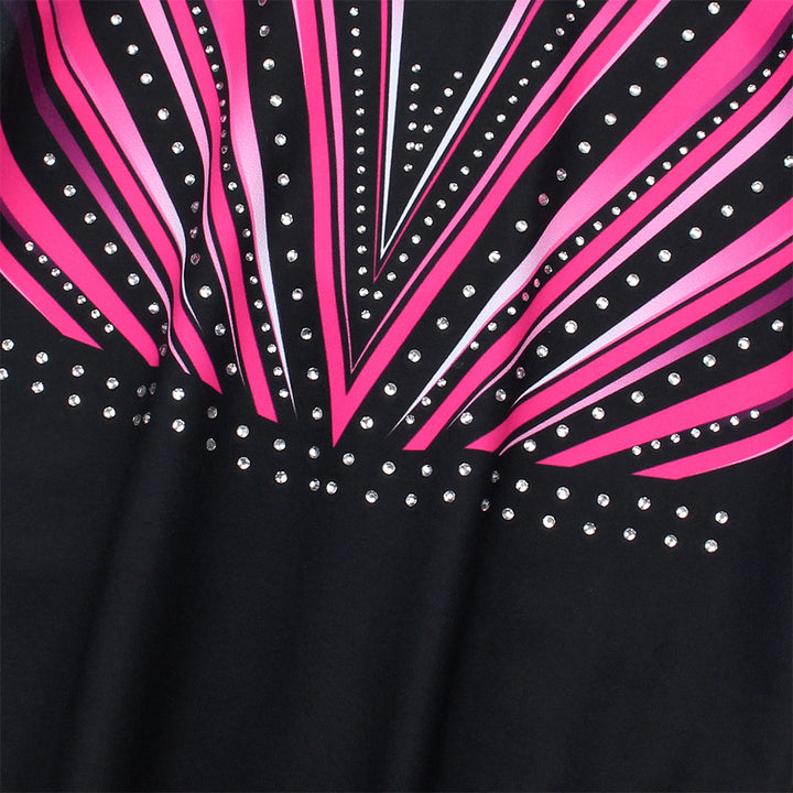 Rose-red Diamond Long Sleeve Gymnastics Leotard Set for Girls