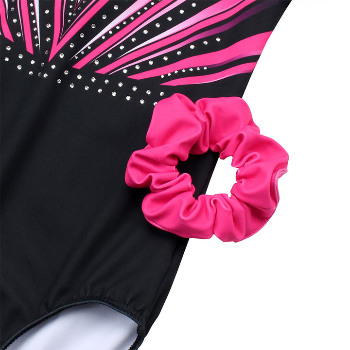 Rose-red Diamond Long Sleeve Gymnastics Leotard Set for Girls