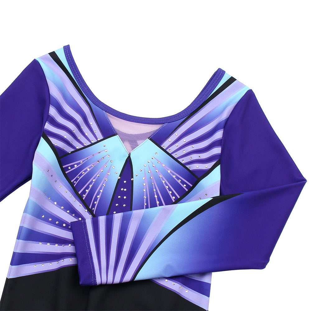Lavender Diamond Long Sleeve Gymnastics Leotard Set for Girls