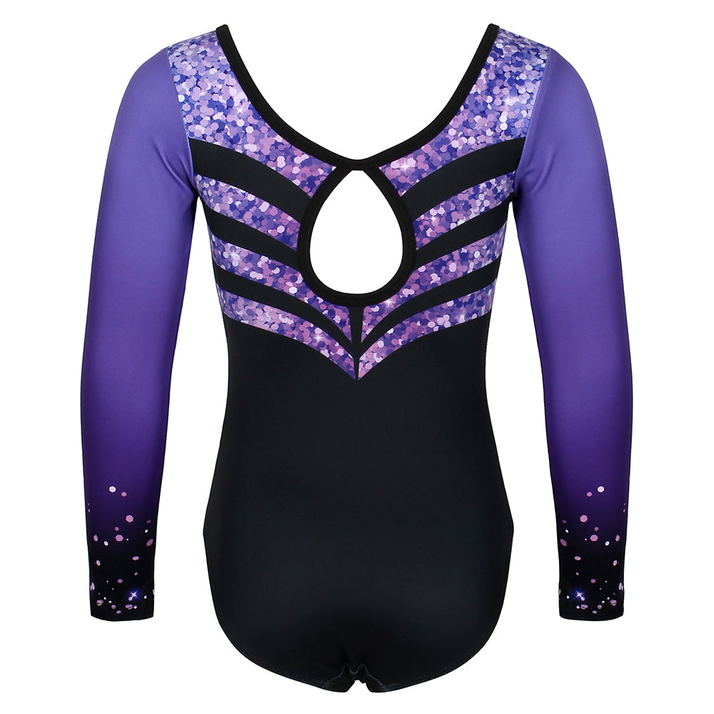 Violet-black Diamond Long Sleeve Gymnastics Leotard Set for Girls