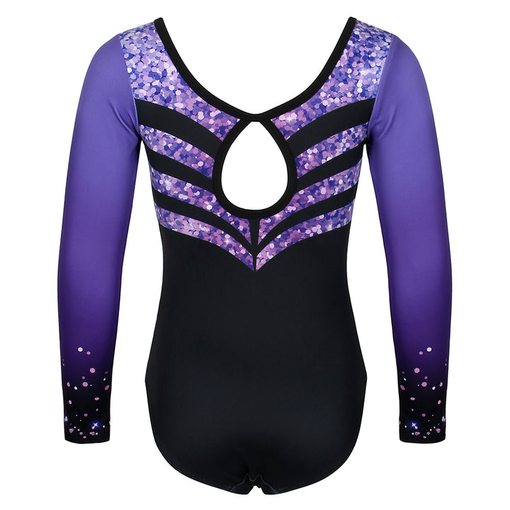 Violet-black Diamond Long Sleeve Gymnastics Leotard Set for Girls