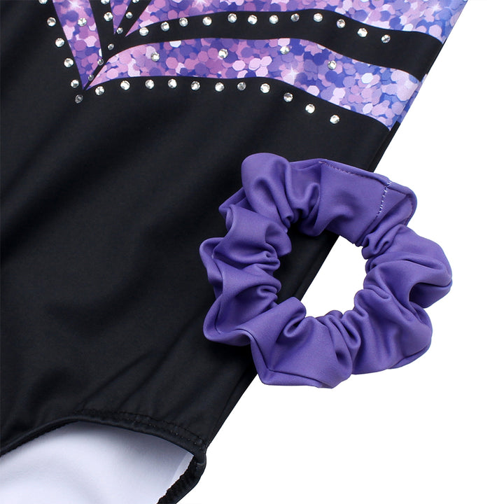Violet-black Diamond Long Sleeve Gymnastics Leotard Set for Girls