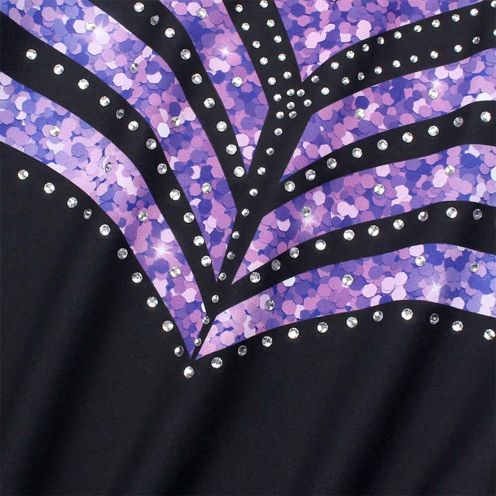 Violet-black Diamond Long Sleeve Gymnastics Leotard Set for Girls
