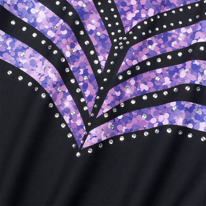 Violet-black Diamond Long Sleeve Gymnastics Leotard Set for Girls