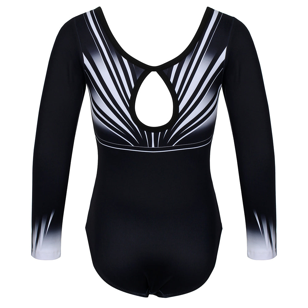 Black-white Diamond Long Sleeve Gymnastics Leotard Set for Girls