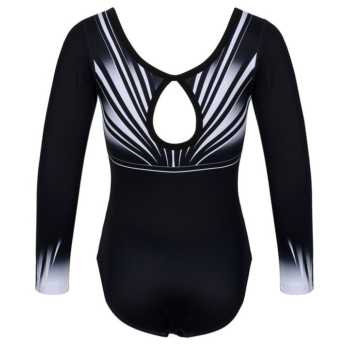 Black-white Diamond Long Sleeve Gymnastics Leotard Set for Girls