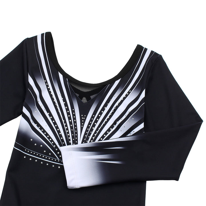 Black-white Diamond Long Sleeve Gymnastics Leotard Set for Girls