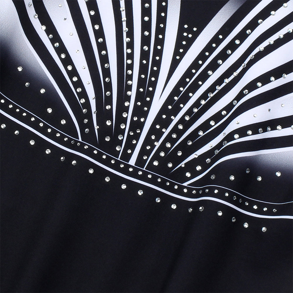 Black-white Diamond Long Sleeve Gymnastics Leotard Set for Girls