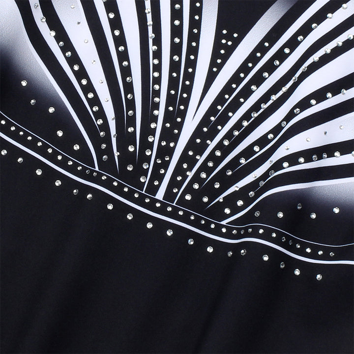 Black-white Diamond Long Sleeve Gymnastics Leotard Set for Girls