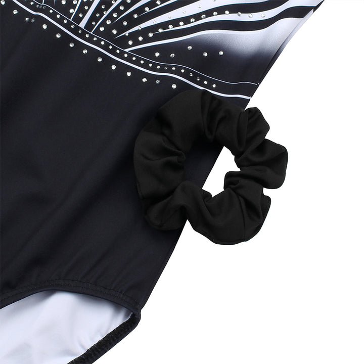 Black-white Diamond Long Sleeve Gymnastics Leotard Set for Girls