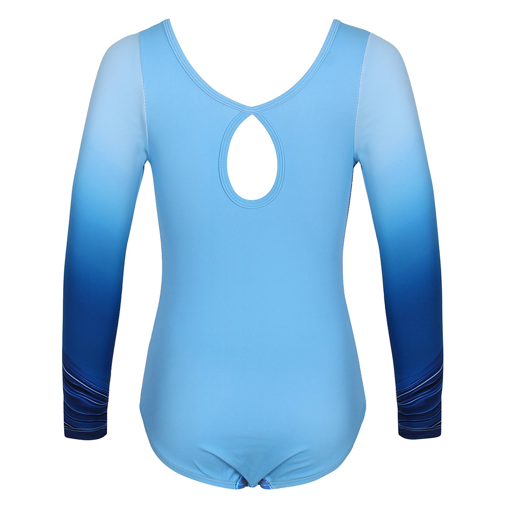 Blue Marble Long Sleeve Gymnastics Leotard Set for Girls
