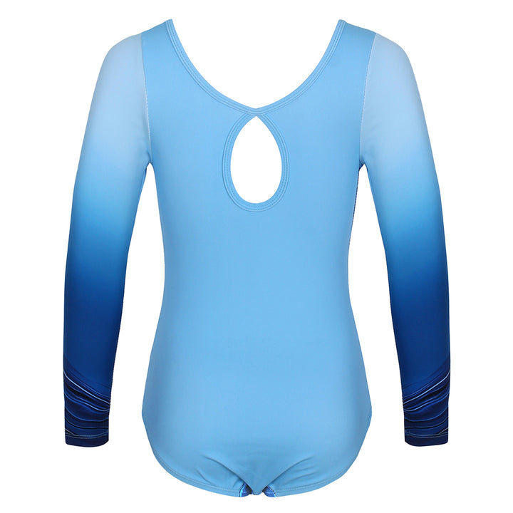 Blue Marble Long Sleeve Gymnastics Leotard Set for Girls