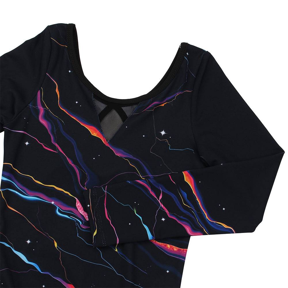 Colorful Lightning Long Sleeve Gymnastics Leotard Set for Girls