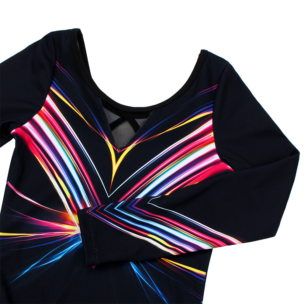 Multicolor Lines Long Sleeve Gymnastics Leotard Set for Girls