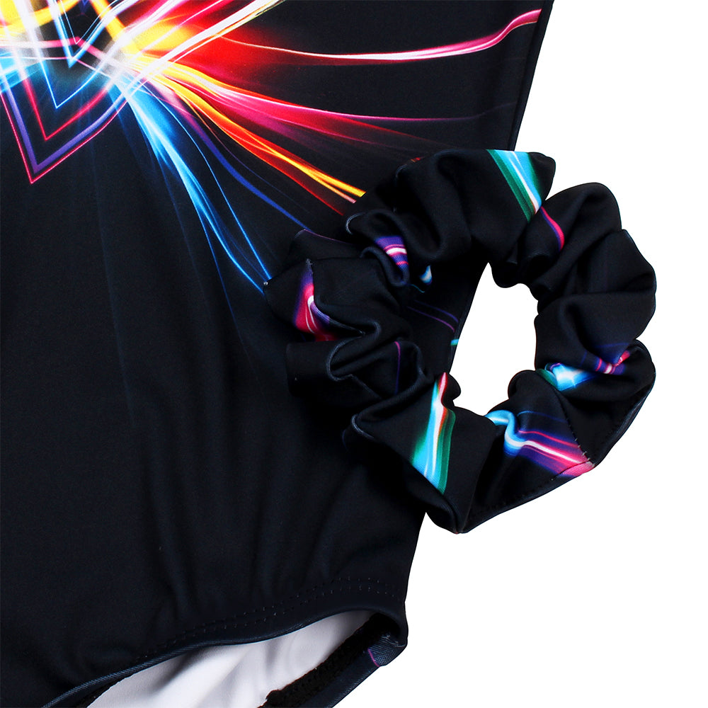 Multicolor Lines Long Sleeve Gymnastics Leotard Set for Girls