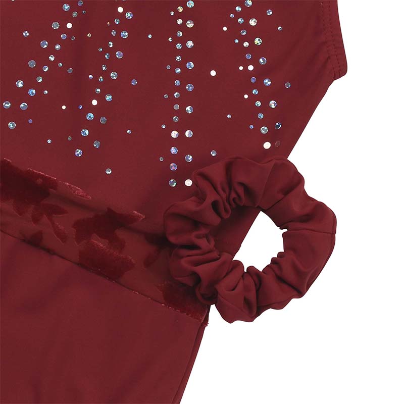 JS Burgundy Sequins Leotard Set for Girls, Adult, Child With Shorts